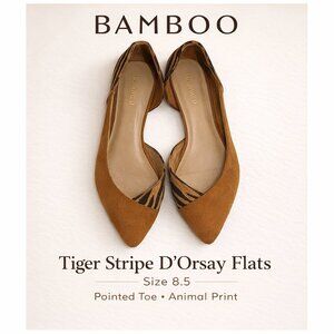 Bamboo Tiger Stripe D'Orsay Flats Brown Pointed Toe Animal Print Safari Size 8.5